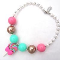 Wholesale Pendant Necklaces Birthday Gifts For Baby Girl Bow Lollypop Charm Girls Pearl Strand Necklace Toddler Bubblegum