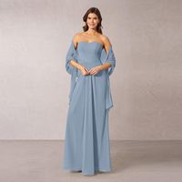 Wholesale Party Dresses Affordable Dusty Blue Chiffon Mother Of The Groom With Shawl Sweetheart Back Out Pleated Wedding Gowns