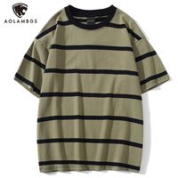 Wholesale Aolamegs Men T Shirt Color Block Print color Optional Tee Shirts Simple High Street Basic All match Cargo Tops Male Streetwear