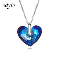 Wholesale Pendant Necklaces Cdyle Embellished With Crystal AB Color Blue Heart Shaped Engagement Fashion Jewelry Bijoux Sexy Lady