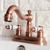 Wholesale Bathroom Sink Faucets Antique Red Copper quot Centerset Brass Kitchen Vessel Two Holes Basin Swivel Faucet Dual Handles Water Tap Arg046