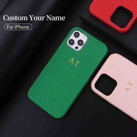 Wholesale Personalization Custom Initial Name Pebble Grain Leather Cover For i Pro X XR XS Max Plus DIY Phone Case