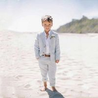 Wholesale Summer Beach Wedding Blue Linen Baby Boys Suit Costume For Boy Kids Blazers Formal Wear Children Clothing Men s Suits