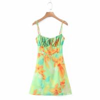 Wholesale PUWD Sexy Women Low cut High Waist Dress Summer Fashion Ladies Country Style Sweet Cute Female printing Sling Mini