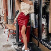 Wholesale Skirts Fashion Women Split Wrap Skirt High Waist Slim Pu Leather Bottom OL