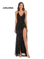 Wholesale Casual Dresses Sexy Club Women Sequins Spaghetti Strap Back Hollow Out And Split Full Dress Summer Party Vestidos