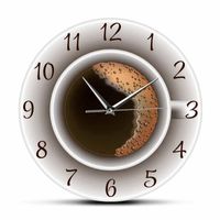 Wholesale Wall Clocks Cup Of Coffee With Foam Decorative Silent Clock Kitchen Decor Shop Sign Timepiece Cafe Style Watch