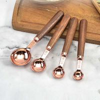 Wholesale 4pcs Set Spoon Wooden Handle Stainless Steel Measuring Spoons Coffee Bartending Scale Scoop Kitchen Bar Baking Tool
