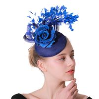 Wholesale Hair Accessories Fashion Royal Blue Sinamay Fascinator Wedding Hats Floral With Feathers Headdress Clip Occasion Church Event Accessory