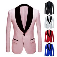 Wholesale Men s Suits Blazers Fashion Red Pink Black White Blue Patterned Suit Slim Fit Groomsmen Tuxedos For Wedding Shawl Collar Jacket