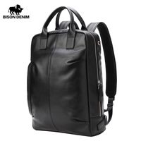 Wholesale Backpack BISON DENIM Genuine Leather Men Waterproof Fashion Inches School Bag For Teenager Casual Travel N2695