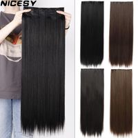 Discount 32 heat Synthetic Wigs NICESY 5 Clip Long Straight In Hair Fiber Heat-Resistant Hairpiece 22" 32" One-Piece Black Brown