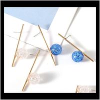 Wholesale Fashion Jewelry Womens Simple Long Stick Grain Crystal Magic Ball Stud Lady Crackle Bead Earrings S363 U8Gqq Dqym