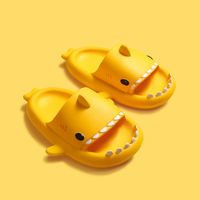 Wholesale CHINA BRAND YELLOW Stereo Shark EVA Cold Tract Children s Slippers Summer Home Home Toddler Parent child Slip Soft Baby