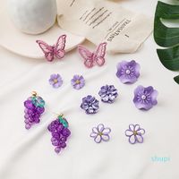 Wholesale 925 silver earring stud super fairy purple flower pearl trendy fresh grape butterfly earrings Korean style fashion Ear jewelry