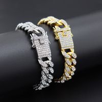 Wholesale Mens Bracelet Jewelry Iced Out Silver Gold Bling Stones Hiphop mm Cuban Chain Charm Bracelet