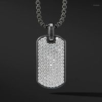 Wholesale Chains Pave CZ Army Tag Pendant Men Necklace Fashion Stainless Steel Box Chain Ncklace For Jewerly Gift