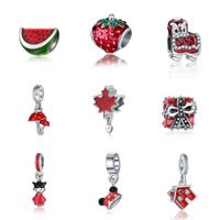 Wholesale Red Series Maple Leaf Watermelon DIY Beads Pendant Fits Original Pandora Charm Silver Bracelet For Women Jewelry