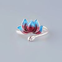 Wholesale Enamel glazed cloisonne lotus ring female simple forest glue drop two color Chinese style opening medium fashion gift party with box