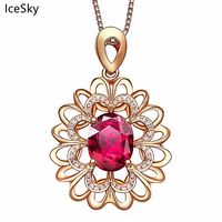 Wholesale Charms High Grade Temperament Natural Pigeon Blood Red Tourmaline Pendant Plated Rose Gold Gem Hollow Flower Head Necklace