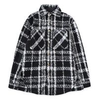 Wholesale Hip Hop Black White Checkered Overshirt Autumn Long Sleeve Tweed Shirt Cropped Tops Streetwear Woven shirt jacket
