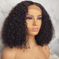 Wholesale Synthetic Wigs Natural Black Kinky Curly Preplucked Blunt Cut Short Bob Lace Front For Fashion Women Closure With Baby Hair