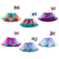 Wholesale Skirts Kids Girls Layered Tulle Ballet Tutu Skirt Rainbow Mesh Princess Puffy Dress Up With Hair Bow Alligator Clip Birthday Party