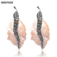 Wholesale ShinyGem Pearl Shell Pendant Vintage Classic Leaf Shape White Shell Micro Pave Cubic Zircon Charms Pendant Jewelry Making G0927