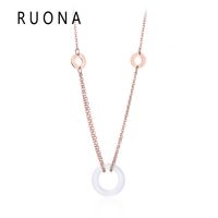 Wholesale New Fashion Temperament Circle Necklace Women s Rose Gold Plated Titanium Steel White Jade Ring Clavicle Double Short Chain