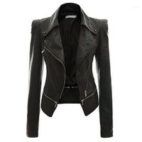 Wholesale Women PU Leather Jackets Casual Gothic Cool Black Plus Size Slim Lapel Zipper Coat Female Overcoats Lower Price Clearance Sale1