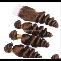 Wholesale Wefts Extensions Products Drop Delivery Top Quality Malaysian Virgin Medium Human Hair Loose Wave Bundles With X4 Chocolate Brown Lac