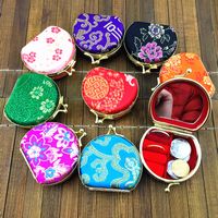 Wholesale Portable Small Travel Necklace Ring Jewelry Set Gift Box Display Cases Cute Silk Satin Cloth Craft Metal buckle Packaging Boxes
