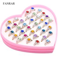 Wholesale 36Pcs Mixed Cute Shining Crystal Rhinestone Silver Ring For Woman Girls Kids Children Wedding Adjustable Rings Party Gift Band