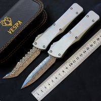 Wholesale VESPA Knife Automatic EDC M390 Damascus Blade White Stainless Steel Wire Drawing Handle hunting knives outdoor camping Tactical survival tool