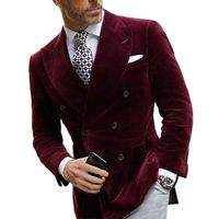 Wholesale Mens Burgundy Double Breasted Velvet Blazer Dinner Jacket Elegant Coat Smoking Suit Arrival Men s Suits Blazers