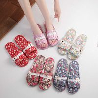 Wholesale Cloth art wooden floor slippers soft bottom couple slippers household women s summer indoor silent home shoes in autumn and winter