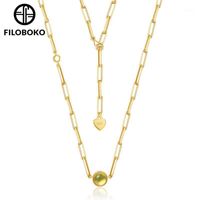 Wholesale Chains FILOBOKO S925 Silver Hip Hop Big Chain Yellow Amber Ball Necklace For Women K Gold Plated Simple Fashion Style With Gift Box