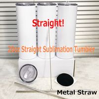 Wholesale DIY sublimation Water Bottle tumblers oz straight tumblers metal straw stainless steel slim tumble vacuum insulated travel mug gifts