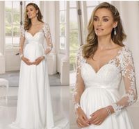 Wholesale Casual Dresses Pregnant Dress For Wedding Party Chiffon V Neck Bridal Gowns With Long Sleeve Floor Length Lace Appliques Robe De Mairee