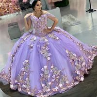 Wholesale Luxury Off Shoulder Beads Quinceanera Dresses lavender lilac Ball Gown Sweet Year Princess Dress For vestidos de años anos