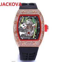 Wholesale Top Mens Bamboo Skeleton Diamonds Quartz Watch mm Rubber Silicone Fashion Business Watches Montre De Luxe Men Gifts