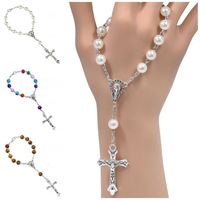 Wholesale Catholic Rosary Prayer Beads Bracelet Cross Imitation Pearl Acrylic Bangles Fashion Wristband Fit Party Souvenirs Women nx E1