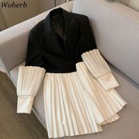 Wholesale Women s Jackets Woherb Women Blazer Color Mathcing Ladies Suit Puff Sleeve Loose Long Coat Fashion Jacket