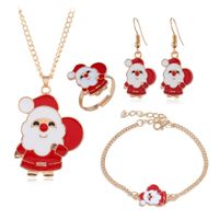 Wholesale 6 Styles Christmas Gift Christmas Series Cute Cartoon Santa Claus Elk Bells Moon Earrings Necklace Bracelet Four piece Jewelry w