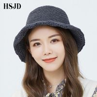Wholesale Women Solid Color Knitted Wool Fisherman Bucket Hats Spring And Autumn Fashion Knit Sun Hat Classic Panama City Wide Brim