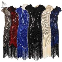Wholesale Womens s Vintage Flapper Great Gatsby Party Dress V Neck Sleeve Sequin Fringe Midi Dresses Summer Art Deco Embellished1