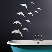 Wholesale Wall Stickers Mirror Sticker Acrylic D Cute Dolphin Combination Effect Decal Home Decor Bathroom Silver