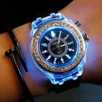 Wholesale Wristwatches Fashion Wild Couple Watch Luminous Cool Children s Water Diamond Led Couple s Silicone Sport Quartz