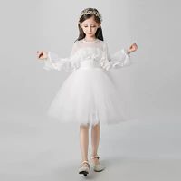 Wholesale Flower Girl Dresses Illusion Full O Neck Elegant Princess Knee Length Tulle Lace Ruched Luxury White Lovely Kids Party Gown H468 Girl s