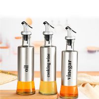 Wholesale 300ml Bottle Spice Tools Clear Glass Sauce Oil Dispenser Stainless Steel Jar Olive Cruet Cooking Wine Leakproof
